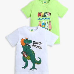 Zip Zap Zoop Boys White & Neon Green Regular Fit Printed T-Shirt - Pack of 2-image-48