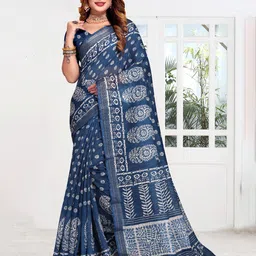 Fevinaa Ajrak Block Linen Blend Block Print Saree image 1