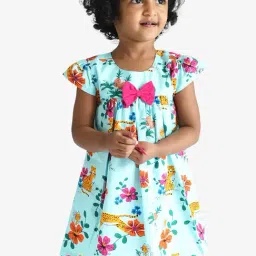 Campana Kids Turquoise Floral Print Dress-image-37