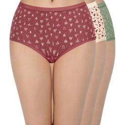 Amante Green & Rust Cotton Printed Full Brief Panties - Pack Of 3-image-23