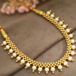 Malabar Gold and Diamonds 22k Gold Semi-Long Tushi Matinee Necklace For Women-image-12