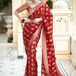 Anjaneya Sarees Red Silk Woven Saree With Unstitched Blouse-picture-44