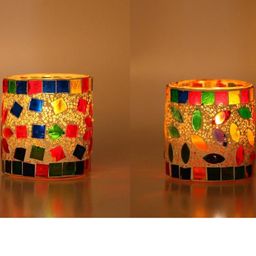 Somil Vibrant Multicolor Glass Candle Holder Add A Touch Of Magic To Diwali, Parties & Candlelight Dinners, Size-7 X 7 X 7 Cm , 7 X 7 X 7 Cm Pack OF 2-image-82