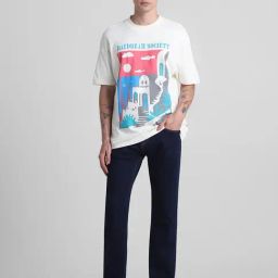 Jack & Jones Off White Boxy Fit Printed Cotton Crew T-Shirt-image-58