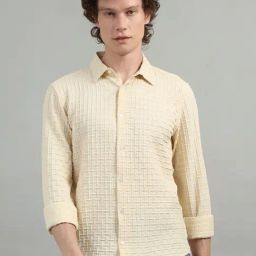 Bushirt Cream Regular Fit Texture Shirt-picture-9