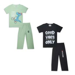 Vimal Jonney Kids Mint Green & Black Printed T-Shirt Set-picture-22