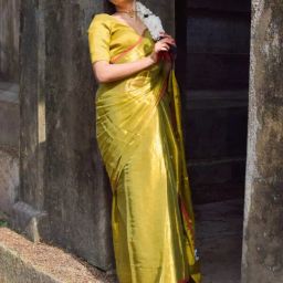 Huts And Looms Olive Solid Tissue Saree-picture-43