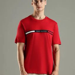 Tommy Hilfiger Red Cotton Regular Fit Logo Printed T-Shirt-image-33