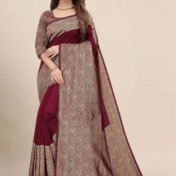 Anjaneya Sarees Maroon Silk Woven Saree With Unstitched Blouse-picture-29