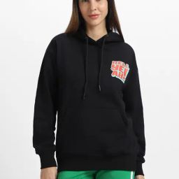 JUNEBERRY Black Fleece Graphic Print Hoodie-image-5