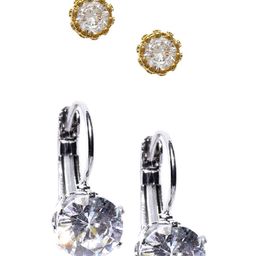DressBerry Set Of 2 Gold & Silver Plated Cubic Zirconia Studded Studs And Drop Earrings image 3