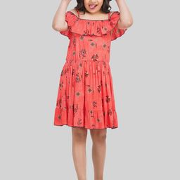 BEING NAUGHTY Girls Floral Printed Off-Shoulder Fit & Flare Dress-image-49
