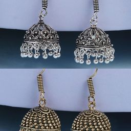 NVR Women Set of 2 Oxidised German Silver Jhumka Earrings-1