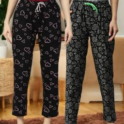 Kryptic Black & Black Cotton Relaxed Fit Printed Lounge Pants - Pack of 2-image-75
