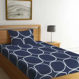 Klotthe Navy Cotton Blend 300 TC Single Bedsheet With 1 Pillow Cover-picture-4