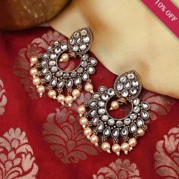 Teejh Ira White Golden Chandbali Earrings-image-87