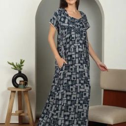 Sweet Dreams Grey Cotton Geometric Night Dress-image-84