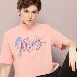 Kook N Keech Disney Minnie Mouse Printed High Neck Drop-Shoulder Sleeves Boxy T-shirt-picture-37