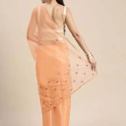 Geroo Jaipur Peach Embellished Saree With Unstitched Blouse image 2