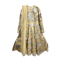 Alyaansh Couture Firls Floral Embroidered Net Maxi Ethnic Dress With Dupatta-picture-5