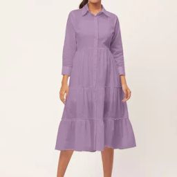 Moomaya Lavender Cotton Regular Fit Shirt Dress-image-94
