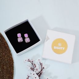 Bishty Fashion Stainless Steel Rhodium-Plated Cubic Zirconia Studded Square Drop Earrings-5