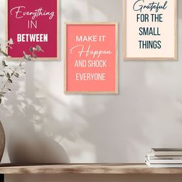 Kotart Brown & Pink 3 Pieces Wooden Motivational Painting Wall Arts-picture-21