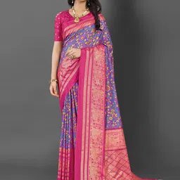 Mitera Ethnic Motifs Printed Zari Pochampally Saree-image-26
