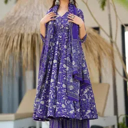 Wedani Floral Printed V Neck Anarkali Kurta With Palazzos & Dupatta-picture-46