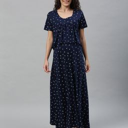 Nejo Half Sleeves Printed Maternity & Nursing Nighty - Navy Blue-image-64