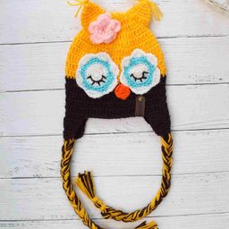 Woonie Handmade Crochet Owl Face Detailed Woollen Cap - Dark Brown-image-75