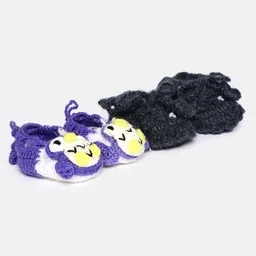 MayRa Knits Set Of 2 Hand Knitted Animal Detailed Woollen Booties - Black And White-picture-36