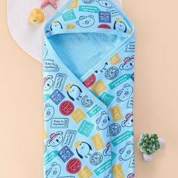 Babyhug Terry Knit  Printed Hooded Bath Towel L 76.2 x B 76.2 cm - Blue-image-18