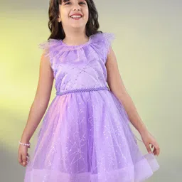 Mark & Mia Woven Sleeveless Knee Length Partywear Frock with Sequin Detailing & Frill Design - Purple-picture-23