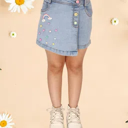 Cutecumber Rainbow Patch Detailed  Warp Style Shorts - Blue-picture-19