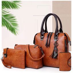 SYGA Pack Of 4 Women Handbag Set, Pu Leather Handbag With Crossbody Bag, Clutch Bag And Credit Card Holder Tote Bag (Brown)-picture-14