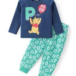 Babyhug Disney Single Jersey Knit Full Sleeves Night Suit with Winnie the Pooh Graphics -Navy & Green-picture-45