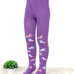 Cute Walk by Babyhug Cotton Elastane Antibacterial Footed Tights Unicorn Design - Purple-image-38