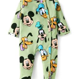 Babyhug Disney Interlock Knit Full Sleeves Front Open Footed Sleep Suit with Mickey Mouse Print - Light Green-image-72