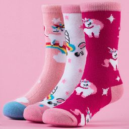 Yellow Bee Cotton Pack Of 3 Unicorn & Rainbow Designed Socks - Red Pink & White-image-48
