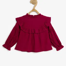 Chuppan Chupai Rayon Full Sleeves Frill Detailed Solid Top - Maroon-picture-12