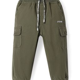 Babyhug Twill Woven Full Length Trouser with Cargo Pocket & Text Print - Olive Green-image-76