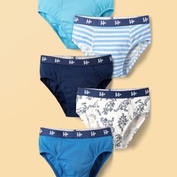 Honeyhap 100% Premium Cotton Knit Briefs With Bio Finish & Stripes Briefs and Boxers Pack of 5- Navy Peony French Blue & Bachelor Button-26
