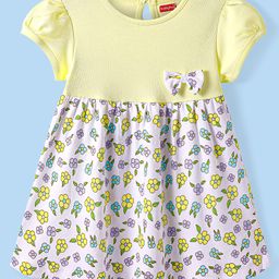 babyhug Babyhig Single Jersey Knit Half Sleeves Frock WIth Floral Print & Bow Applique - Yellow-picture-22