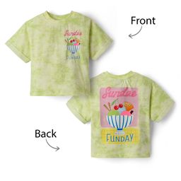 Little Kangaroos Cotton Knit Half Sleeves Top with Front & Back Ice Cream Print - Limegreen-image-69