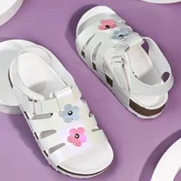 Briskers Floral Applique Detailed Velcro Closure Sandals - White-picture-30