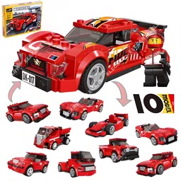 Elecart 217 PCS 10-in-1 STEM Pull Back Car Building Blocks Kit DIY Racing Car, Police Bike, Helicopter, House & More | Educational Construction Toy Gift for Kids, Boys & Girls-picture-48