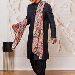 VASTRAMAY Men Sherwani With Patiala & Printed Dupatta Set image 2