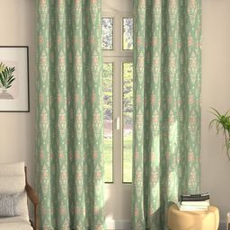 URBAN SPACE Imperial Sage Green & White 2 Pieces Floral Black Out Long Door Curtains-image-22