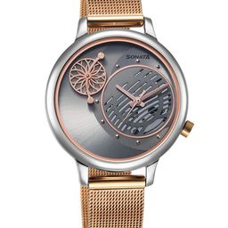 Sonata Women Textured Dial & Stainless Steel Bracelet Style Straps Watch 8190KM01-image-34